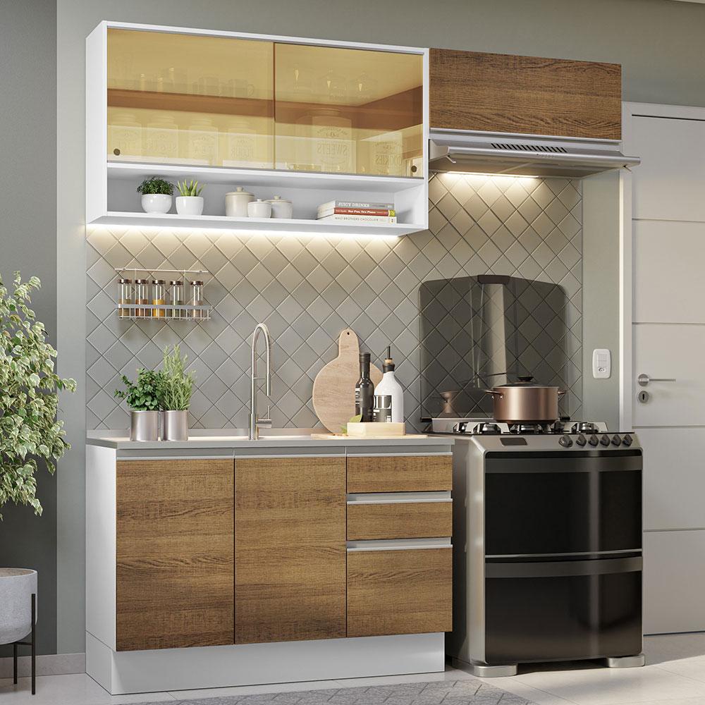 Armário de Cozinha Compacta 200cm Branco/Rustic Glamy Madesa 08 - Home & Living