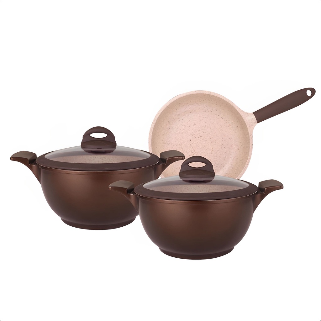 Jogo de Panelas 3 Peças Belga Antiaderente Cerâmic-Flon Soft-Touch MTA - 8407 em Oferta na Shopee