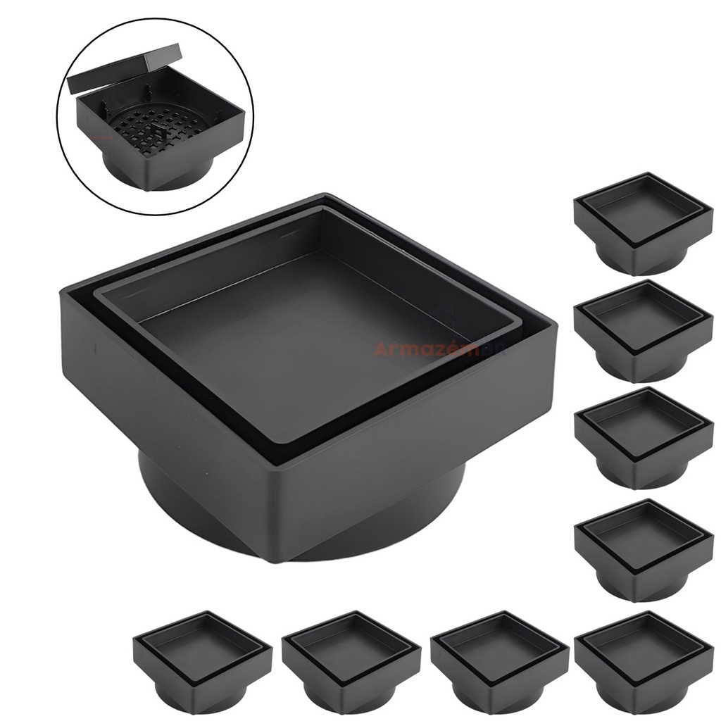 Kit 9 Ralo Oculto Invisível Quadrado 10x10cm Plástico Com Tela Para Banheiro - AMZ