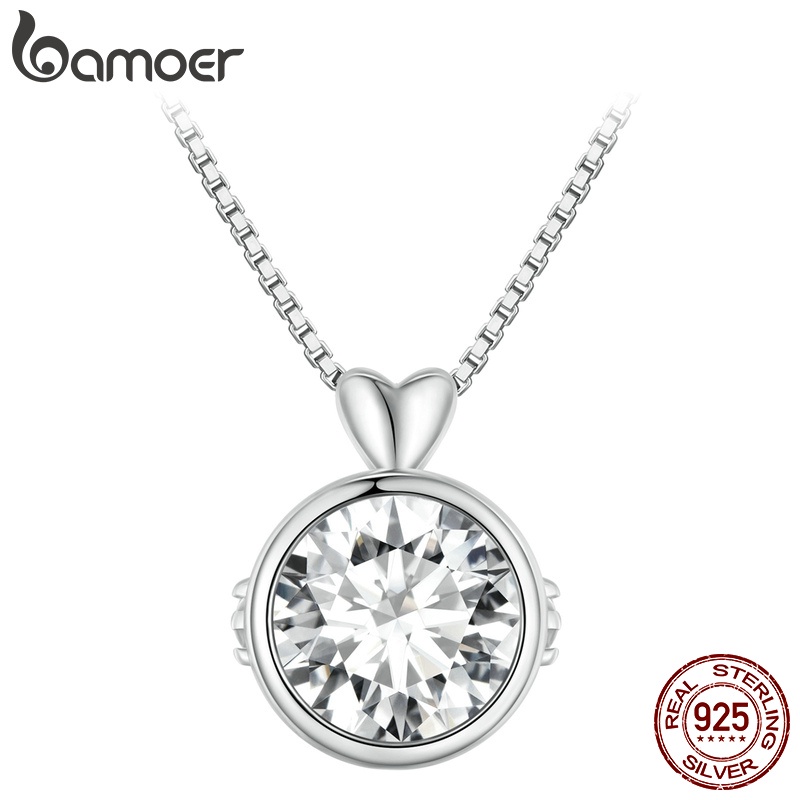 Bamoer Silver 925 1ct Moissanite Design Simples Com Colar De Jóias Em Forma De Coração E Pingente Círculo Presentes Para Mulheres MSN013 - Fashion Accessories