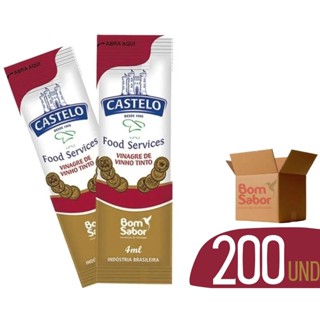 Vinagre Em Sachê Castelo Bom Sabor Stick Individual 4 ml Caixa 200 Saches Revenda