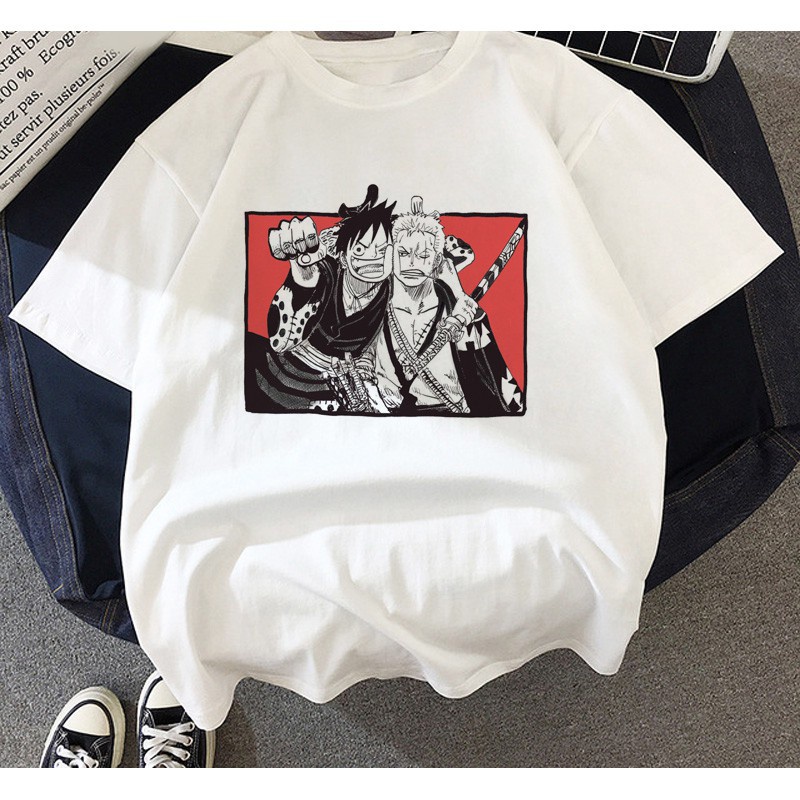 Camiseta Basica Camisa Algodao Monkey Luffy Roronoa Zoro Brothers Friends Anime One Piece  Malha Premium