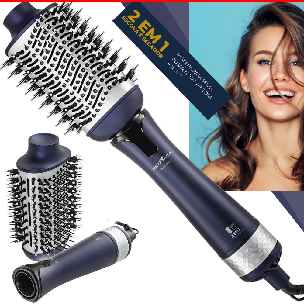 Escova Secadora Seca Modela Alisa Íon MULTI BES10 Britânia 4 em 1 Removível