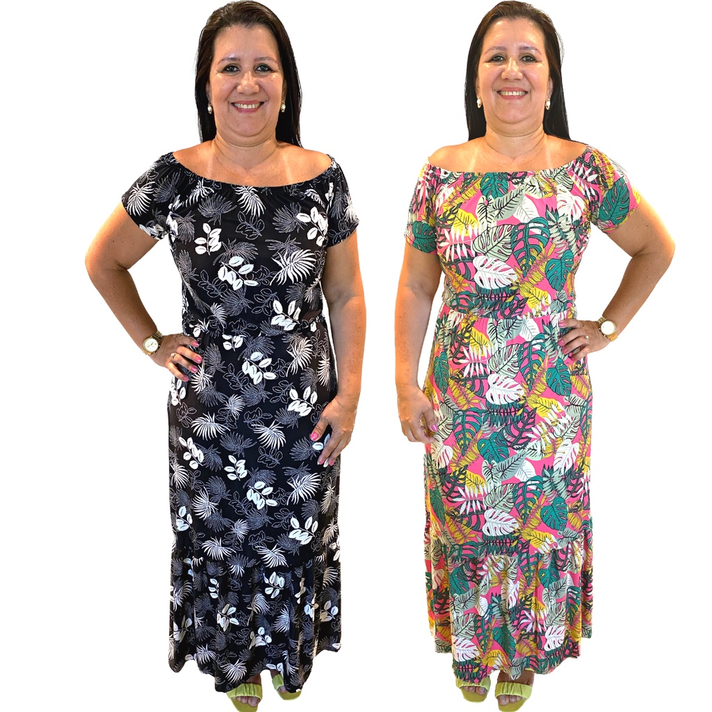 Kit 2 Vestido Ciganinha Longo Feminino Plus Size Soltinho