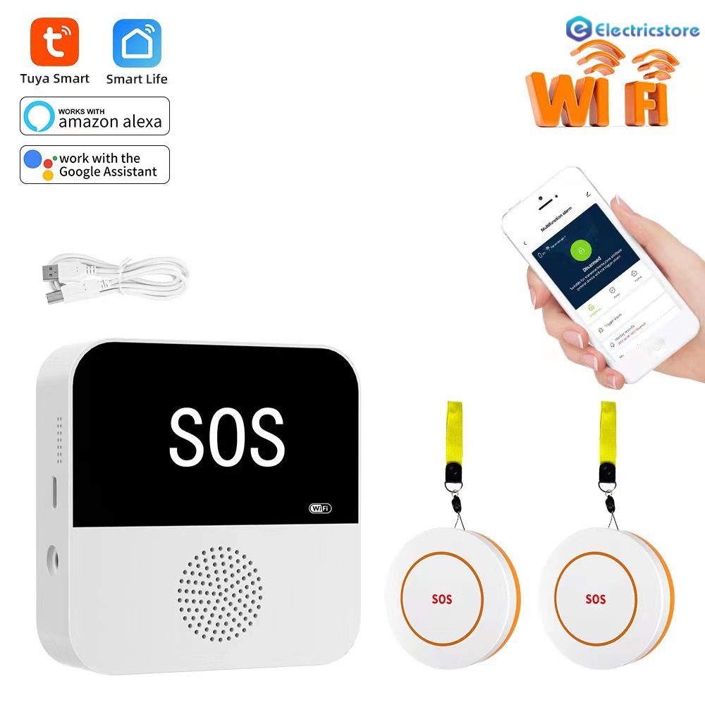 Tuya Wi-fi Sistema de Alarme Sos Emergência Idosos Pager Campainha de Casa Inteligente Função de Apoio 433mhz Sem Fio Detector Vida Inteligente App 155 -ele.br
