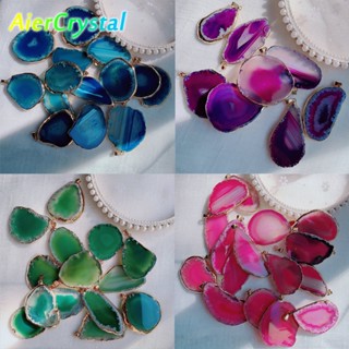 Colar De Pedra Natural Ágata Colorida Bruta Fatiada Pingente Charme Corrente De Metal Mineral Reiki Jóias De Cura De Gemas De Bricolagem