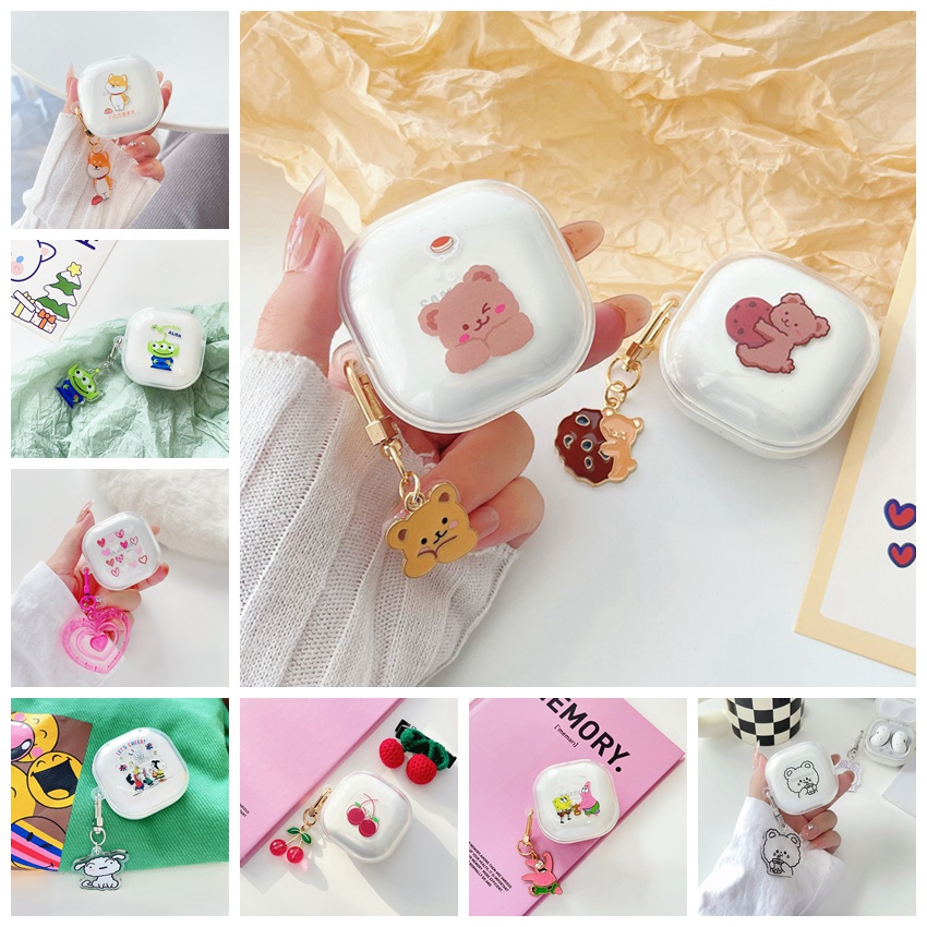 Capa De Fone De Ouvido Transparente Para Samsung Galaxy Buds 2 / Buds Live / Buds FE / Buds2 Pro / Buds Pro INS Love Cherry Cartoon Concha Macia TPU