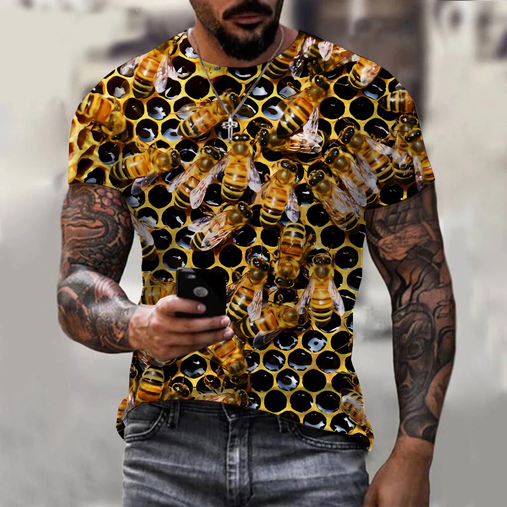 Produção Criativa De Abelha animal Impressão 3D Camiseta Masculina De Manga Curta Da Moda Harajuku street comfort