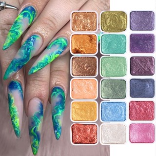 Pigmento Verde Azul 18pc Sólido Gradiente Mármore Aquarela Sereia Desenho Conjunto De Verã...