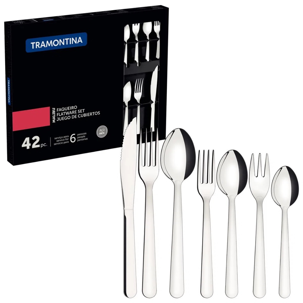 Faqueiro Tramontina Jogo de Talher Inox Kit 42 Peças Malibu - Home & Living