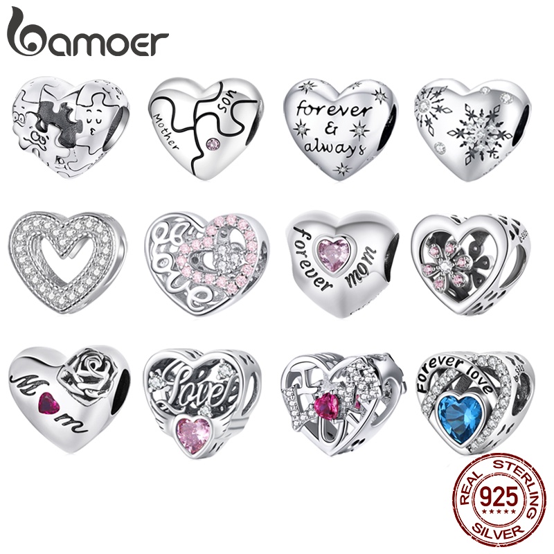 Bamoer Silver 925 Pendant love Beads Acessórios Em Forma De Coração Presentes De Moda Para Mulheres SCC1301 em Oferta na Shopee