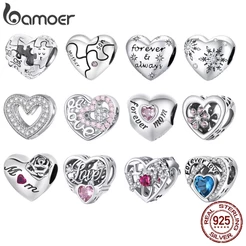 Bamoer Silver 925 Pendant love Beads Acessórios Em Forma De Coração Presentes De Moda Para Mulheres SCC1301