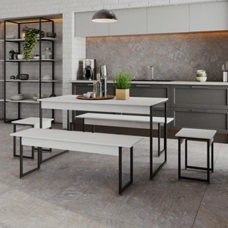 Mesa de Jantar com 2 Bancos e 2 Banquetas Industrial TUB