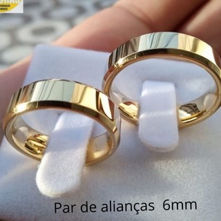 Par de alianças Casamento e Noivado 6mm Chanfrado Moedas Antigas Banhado 18k