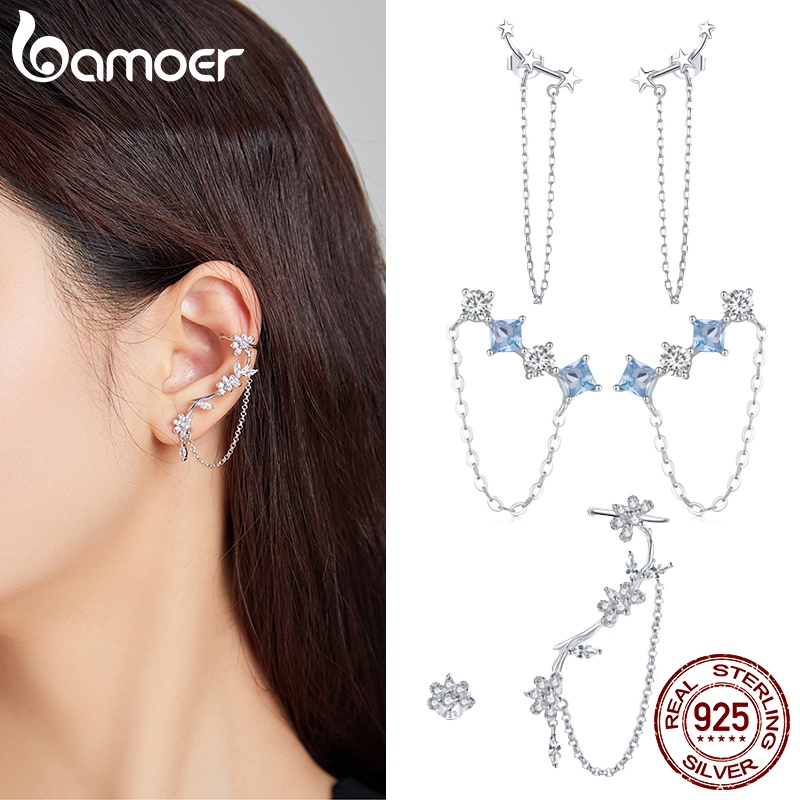 Brincos Bamoer 925 Silver Star Tree Leaf Eards Pinos De Orelha De Prata Mulher Fashion Jewelry em Oferta na Shopee