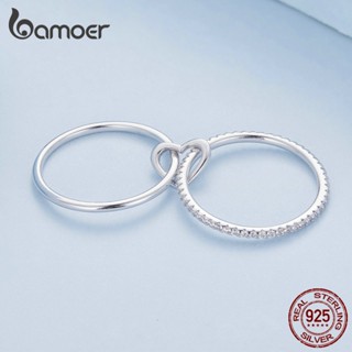 Bamoer Silver 925 Cristais Duplos Com Coração 3 Tamanhos Anéis Casal De Jóias Presentes De Moda Para Estudantes E Mulheres