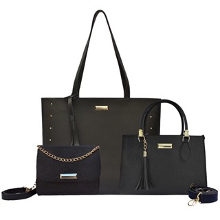 Kit Bolsa Feminina Grande De Ombro Transversal De Mão 3 Peças