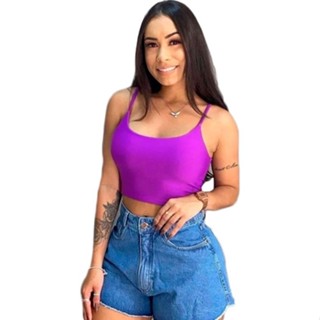 Cropped Top Feminino Basico Alcinha Fina Lancamento Promocao