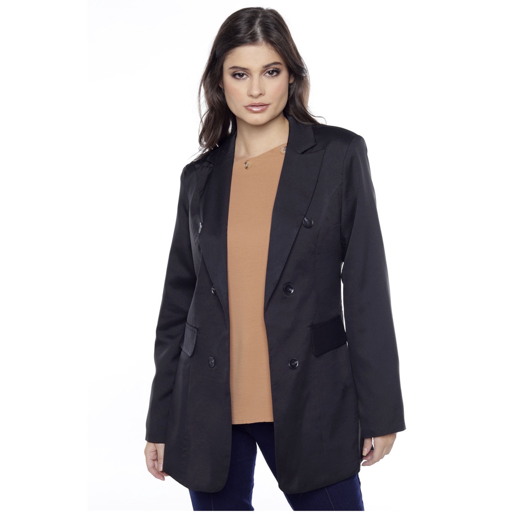 Blazer Feminino Alfaiataria Longo Sob Preto