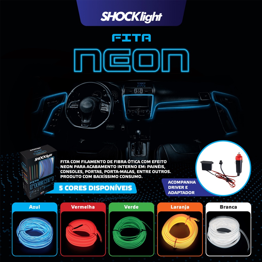 Fita Led Automotiva Neon 5 metros - Shocklight em Oferta na Shopee