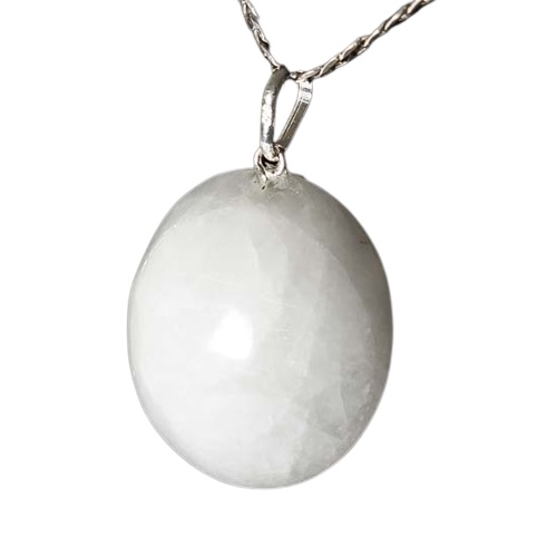 Colar Cabochão Disco 25mm Quartzo Leitoso Natural Pino Prata