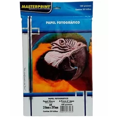 50 folhas Papel Fotográfico Glossy 180G A4 Branco Brilhante Resistente a água Master Print