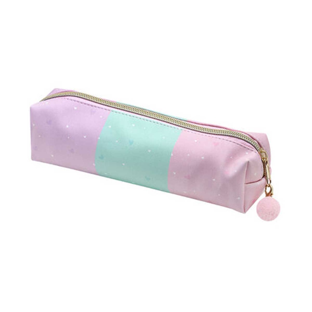 Estojo Estampado escolar Tom pastel com mini pompom