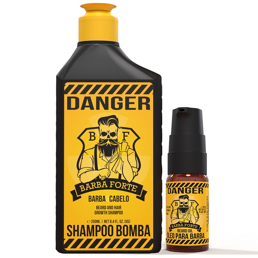 Kit Shampoo Bomba Crescimento + Óleo para Barba Danger Barba Forte