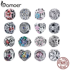Bamoer Silver 925 Vintage Garden Sunflower Rose Maple Leaf DIY Beads for Bracelet