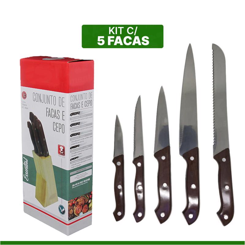 Cepo De Madeira Para Facas Kit De 5 Facas Jogo Com 6 Peças