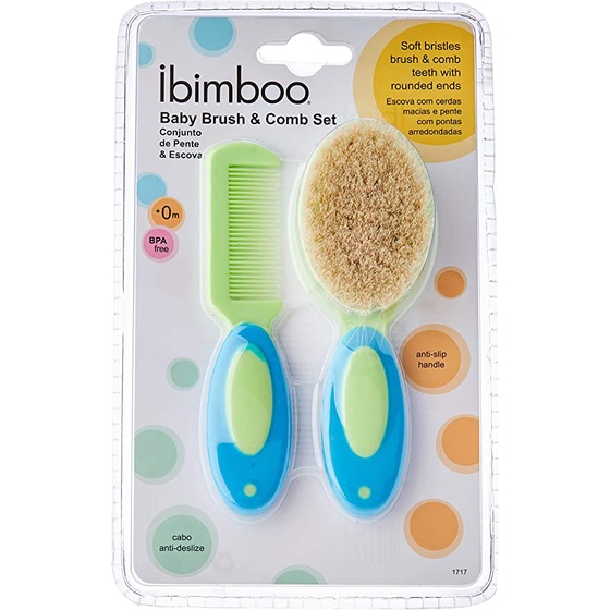 KIT PENTE ESCOVA COM CERDAS NATURAIS AZUL/VERDE