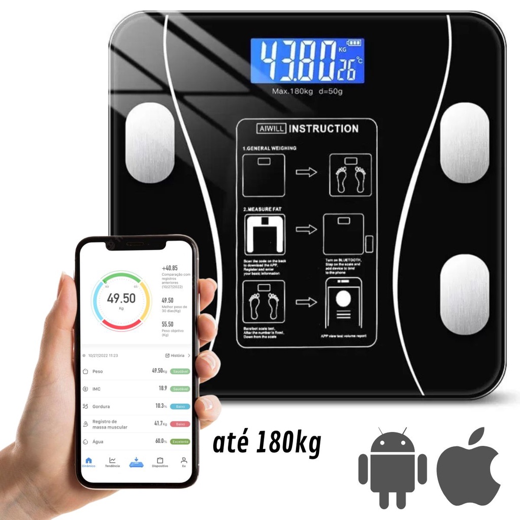 Balança Corporal Bioimpedância Profissional Bluetooth - Health