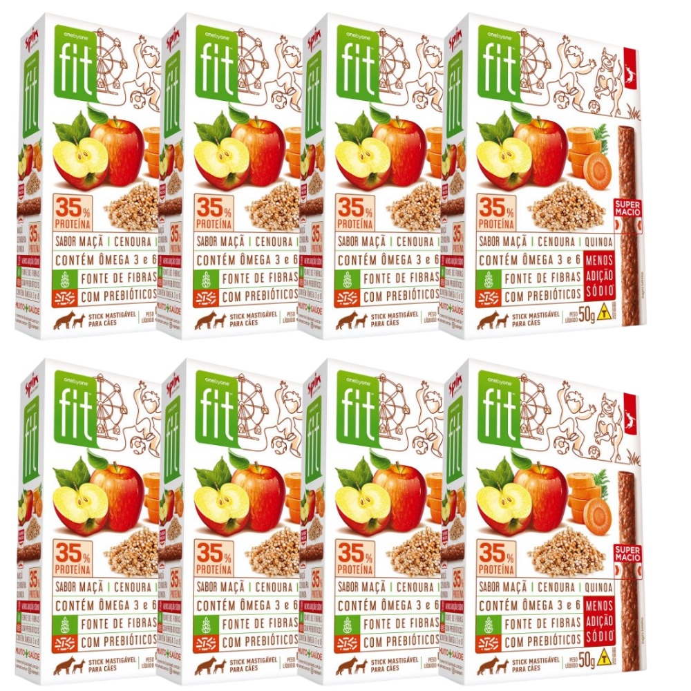 Kit 8 Petiscos para Cachorros Stick FIT Spin Pet - 50g Maçã