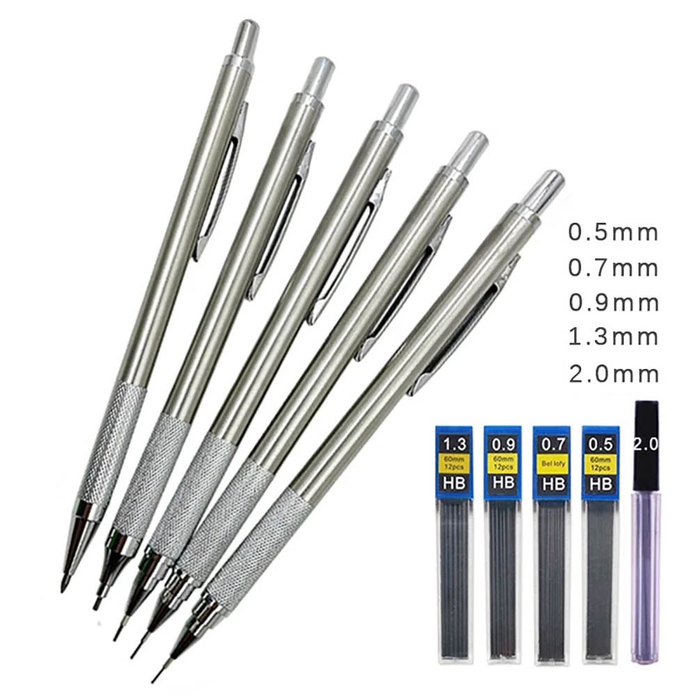 Conjunto De Lápis Mecânico De Metal 0.3/0.5/0.7/0.9/1.3/2.0mm De Escrita Desenho De Arte Material Escolar De Papelaria em Oferta na Shopee