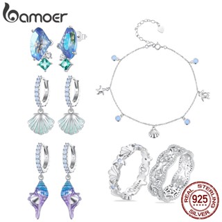 Bamoer 925 Silver Blue Sea Series Conjunto De Jóias De Tornozeleira/Anel/Brincos Para Presentes Femininos