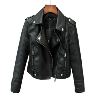 Nova Primavera Outono Mulher Casaco Curto Faux Pu Moda Fina Punk Leather Motocicleta Outwear