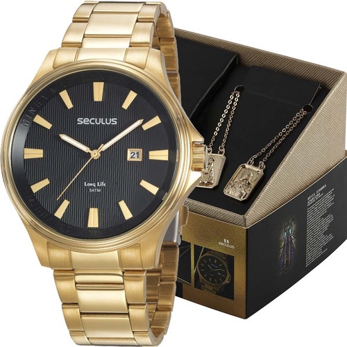 Relógio Seculus Masculino com Escapulário Nossa Senhora Aparecida 20980GPSKDA1K1