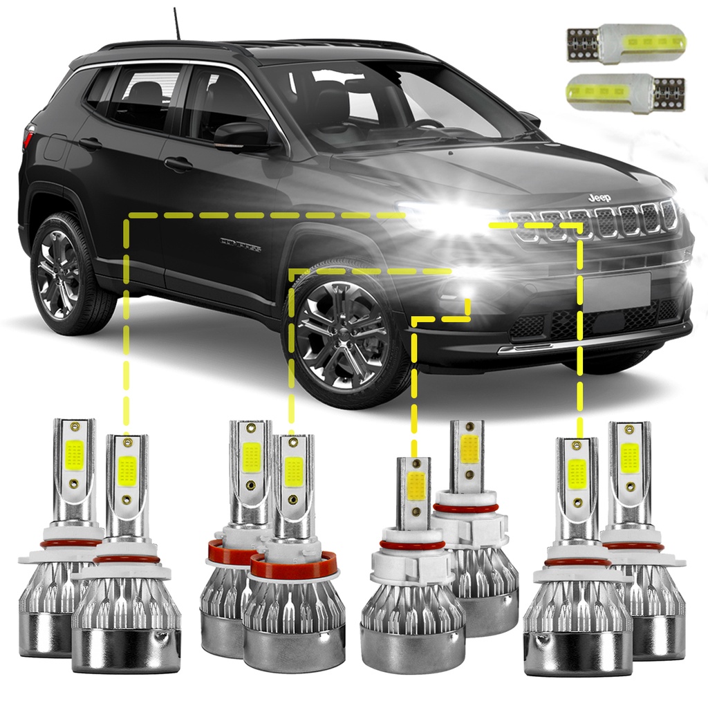 Kit Ultra Led Completo Jepp Compass 2017/2023 20000lm 6500k