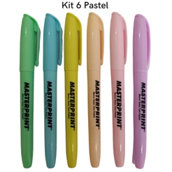 Kit 6 Canetas Marca Texto Tom Pastel Masterprint - Cores Variadas