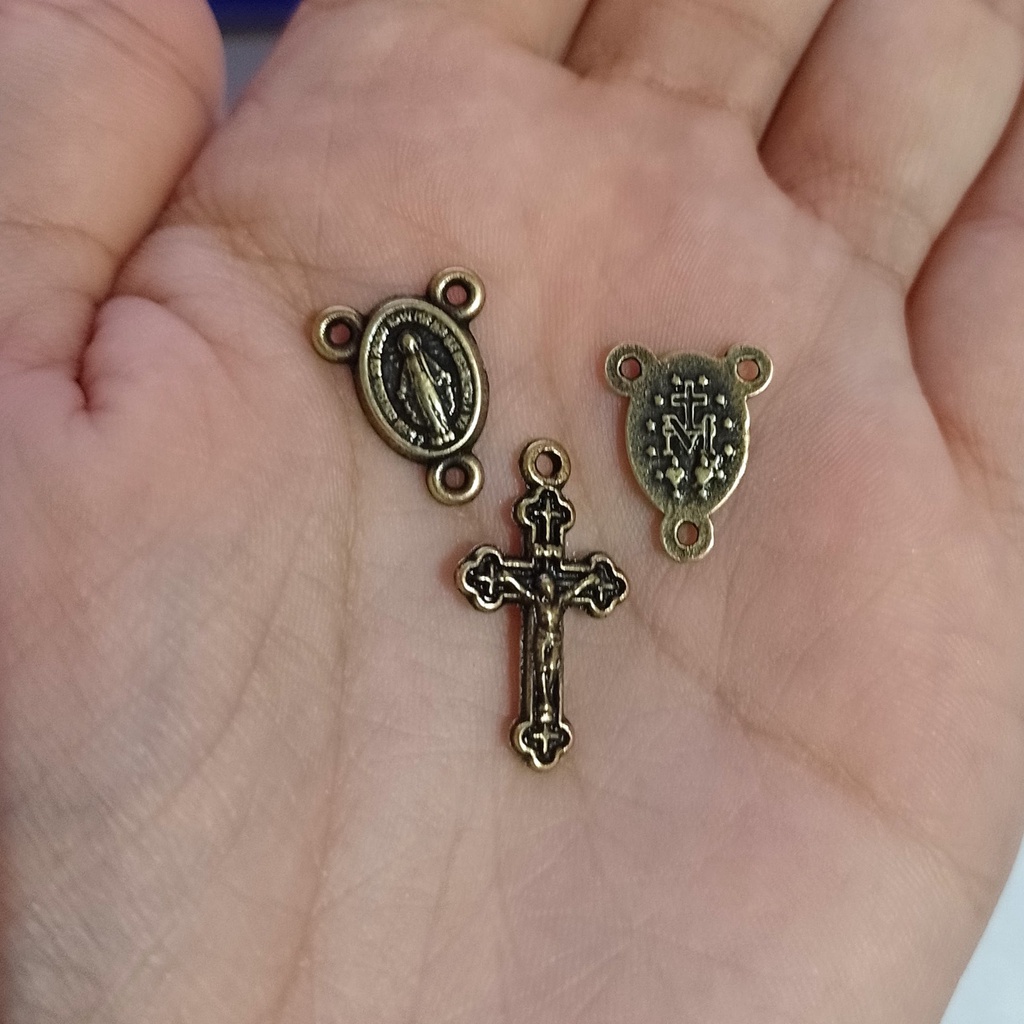 Kit para Mini Terços Ouro Velho (10 pares) - Montagem de brindes e lembrancinhas religiosos em Oferta na Shopee