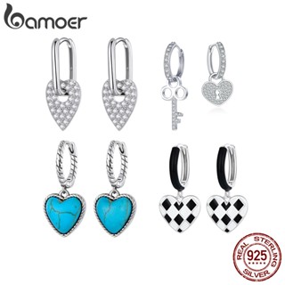 Brincos Bamoer 925 Prata Padrão De Coração Ganchos De Orelha Femininos Fashion Jewelry