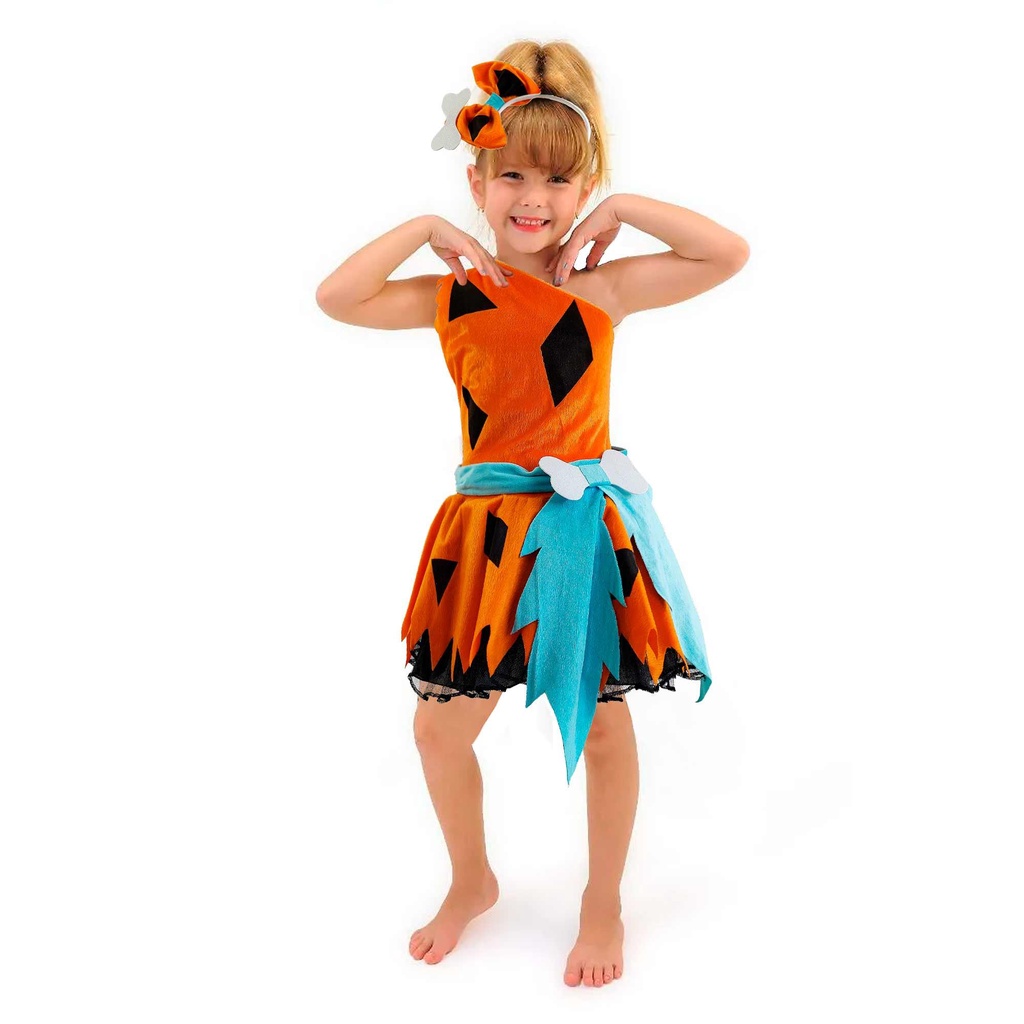 Fantasia Pedrita Flintstone Mulher da Caverna Vestido Adulto Com Tiara
