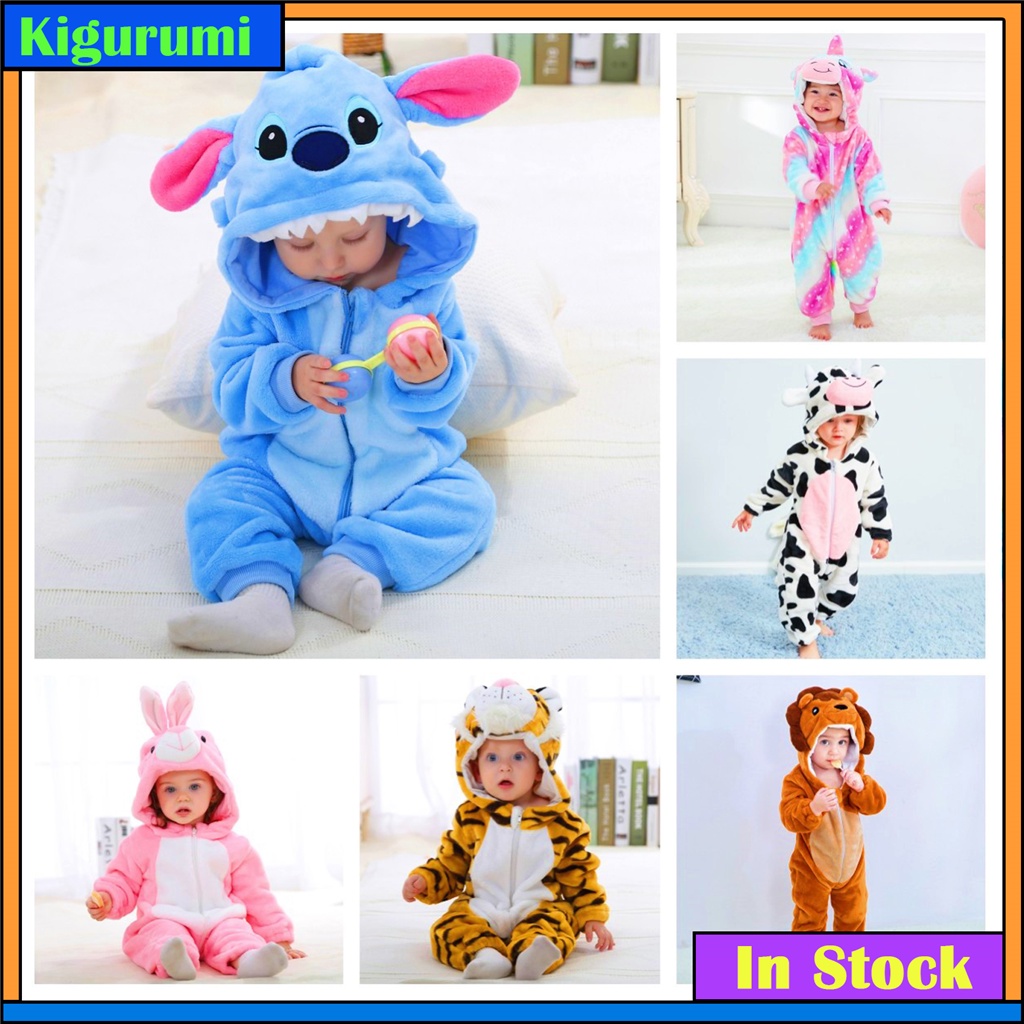 Inflant Rompers Kigurumi Winter Animal Onesie Kids Jumpsuit Boys Meninas Macacão Baby Stitch Vaca Unicórnio Pijama Leão