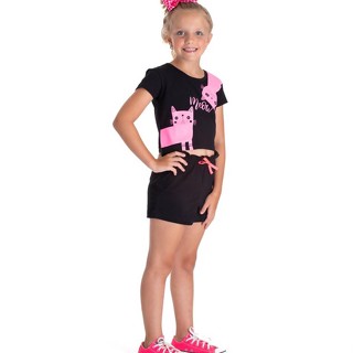 Conjunto Infantil Menina Meow Gatinhos - Tamanho 2 ao 14 - Promoção - Conjunto Menina Infantil Barato