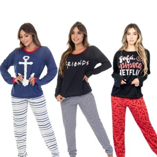 Pijama De Frio Feminino Longo Estampado Personagens Desenhos