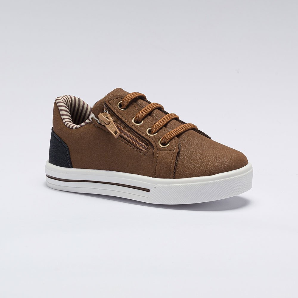 Tênis Infantil Menino Casual Cadarço Elástico Zíper Marrom em Oferta na Shopee