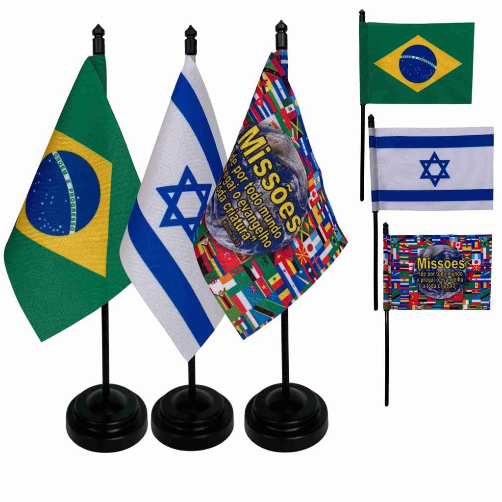 Kit 3 bandeiras de mesa para missoes em Oferta na Shopee