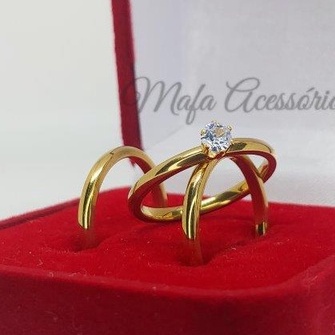 Par de Aliança Casamento Noivado Folheada 1mm Extra Fina + Caixinha Vermelha