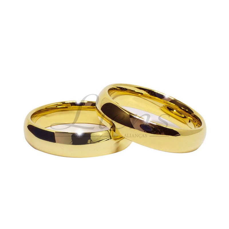 Par de Alianças Casamento Tungstênio Banhada a Ouro 18K Anatômica