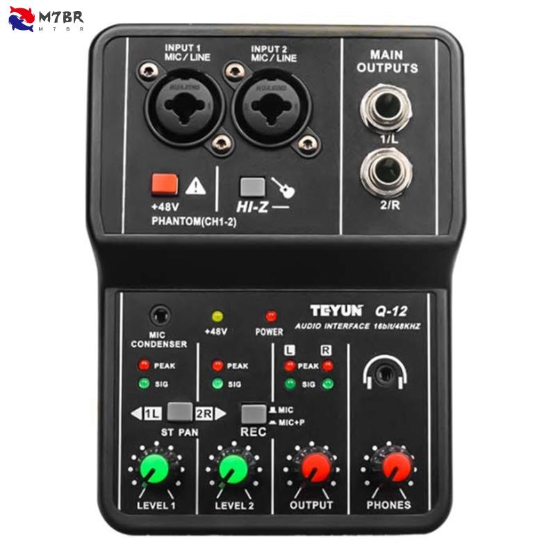 TEYUN Q-12 Placa De Som Mixer Console Interface Do Sistema De Mesa 4 Canais Estéreo Para Computador De Potência 48V